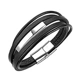 Multi-Layer Black Leather Wrist Wrap Band Strand Bracelet