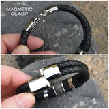 Rope Black Leather 316L Stainless Steel Wrist Band Strap Bracelet Men