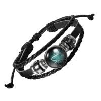 Constellation Zodiac Leather Wrist Band Strand Bracelet