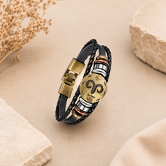 Luxury Vintage Zodiac Gold Plated Leather Bracelet Wrist Wear For Men