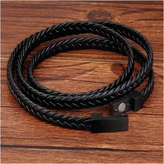 Braided Crafted Black Leather Wrist Band Multi Strand Bracelet