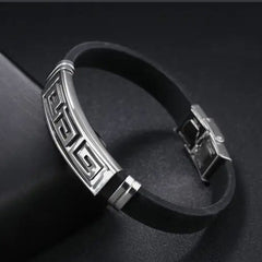 Silver Black Rubber Silicone Stainless Steel Wristband Bracelet