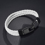 White Triple Layer Braided Rope Leather Wrist Band Wrap Bracelet