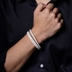 White Triple Layer Braided Rope Leather Wrist Band Wrap Bracelet