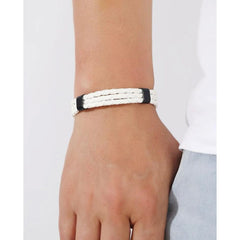 White Triple Layer Braided Rope Leather Wrist Band Wrap Bracelet