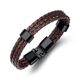 Brown Triple Layer Braided Rope Leather Wrist Band Wrap Bracelet