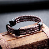 Brown Triple Layer Braided Rope Leather Wrist Band Wrap Bracelet