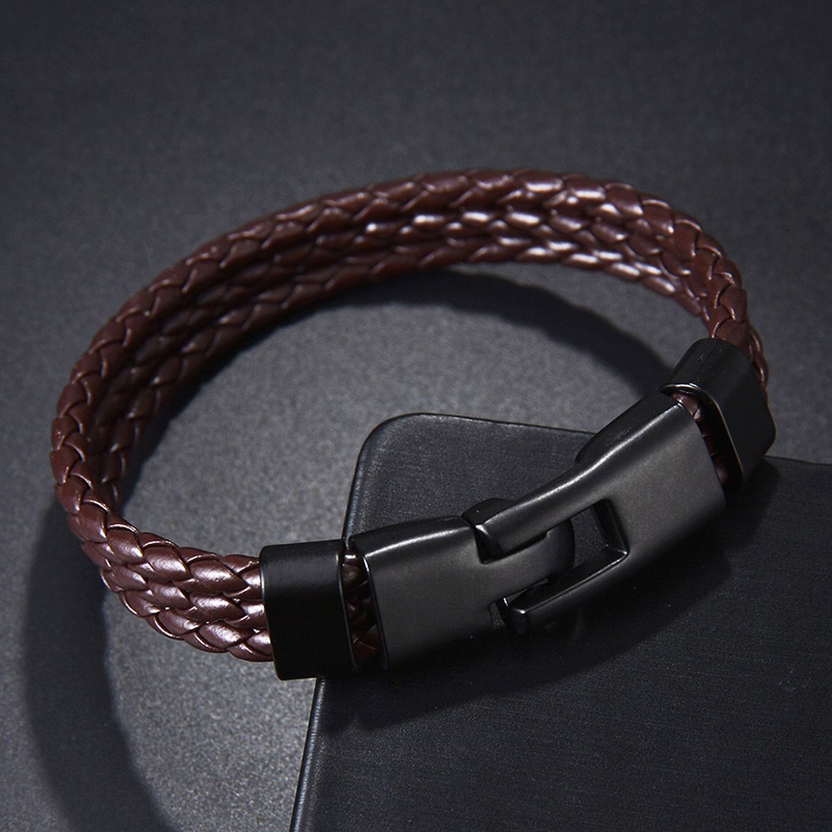 Brown Triple Layer Braided Rope Leather Wrist Band Wrap Bracelet