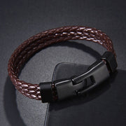 Brown Triple Layer Braided Rope Leather Wrist Band Wrap Bracelet