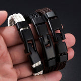 Brown Triple Layer Braided Rope Leather Wrist Band Wrap Bracelet