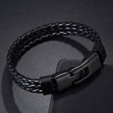 Black Biker Triple Layer Braided Rope Leather Wrist Band Wrap Bracelet