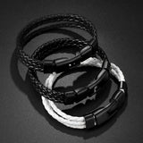 Black Biker Triple Layer Braided Rope Leather Wrist Band Wrap Bracelet