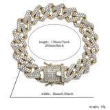 Curb Cuban Hip Hop Iced Out Links Gold Rhinestone Bracelet For Men