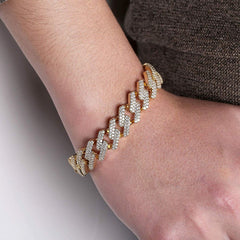 Curb Cuban Hip Hop Iced Out Links Gold Rhinestone Bracelet For Men