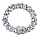 Curb Cuban Hip Hop Links Silver Rhinestone Bracelet For Men