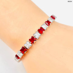 Classic Princess Cubic Zirconia Ruby Red Tennis Bracelet For Women
