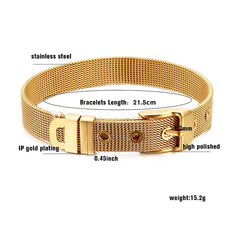 Watch Strap Mesh Belt Buckle 18K Gold Stainless Steel Bracelet