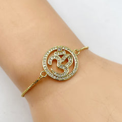 Aum Om 18K Gold Cubic Zirconia American Diamond Slider Tennis Bracelet