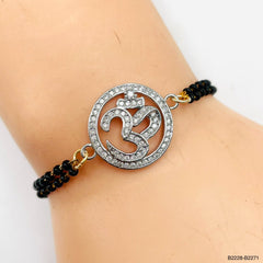 Aum Om 18K Gold Cubic Zirconia American Diamond Adjustable Hand Wrist Mangalsutra Bracelet Women
