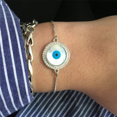Silver Blue Evil Eye Lucky Cubic Zirconia American Diamond Bracelet