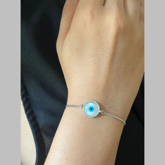 Silver Blue Evil Eye Lucky Cubic Zirconia American Diamond Bracelet
