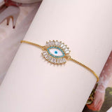 Evil Eye Copper Rose Gold Cubic Zirconia adjustable Slider Bracelet Women