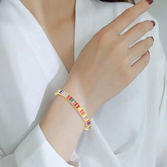 Gold Colorful Rainbow Cubic Zirconia American Diamond Slider Bracelet