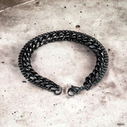 Layered Wrist Wrap Black Stainless Steel Curb Chain Bracelet