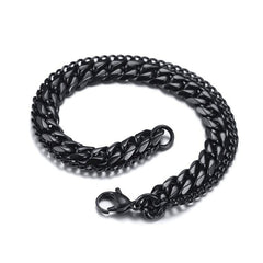 Layered Wrist Wrap Black Stainless Steel Curb Popcorn Chain Bracelet