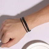 Layered Wrist Wrap Black Stainless Steel Curb Popcorn Chain Bracelet