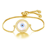 Gold Blue Evil Eye Nazariya Mother Of Pearl Cubic Zirconia American Diamond Adjustable Bracelet