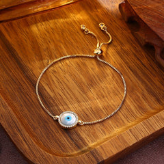Gold Blue Evil Eye Nazariya Mother Of Pearl Cubic Zirconia American Diamond Adjustable Bracelet