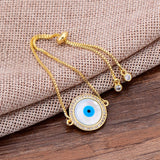 Gold Blue Evil Eye Nazariya Mother Of Pearl Cubic Zirconia American Diamond Adjustable Bracelet