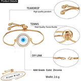 Gold Blue Evil Eye Nazariya Mother Of Pearl Cubic Zirconia American Diamond Adjustable Bracelet