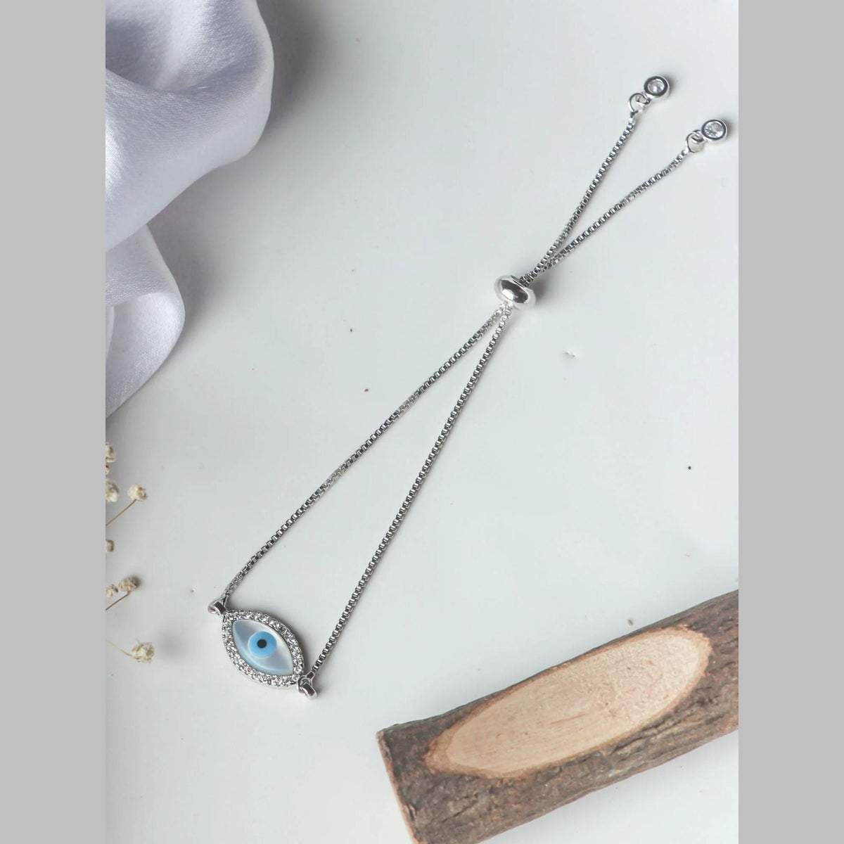 Silver Blue Evil Eye Nazariya Mother Of Pearl Cubic Zirconia American Diamond Bracelet