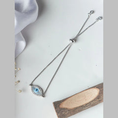 Silver Blue Evil Eye Nazariya Mother Of Pearl Cubic Zirconia American Diamond Bracelet