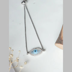 Silver Blue Evil Eye Nazariya Mother Of Pearl Cubic Zirconia American Diamond Bracelet