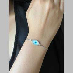 Silver Blue Evil Eye Nazariya Mother Of Pearl Cubic Zirconia American Diamond Bracelet