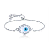 Silver Blue Evil Eye Nazariya Hamsa Hand Mother Of Pearl Cubic Zirconia American Diamond Bracelet