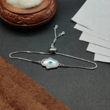 Silver Blue Evil Eye Nazariya Hamsa Hand Mother Of Pearl Cubic Zirconia American Diamond Bracelet