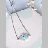 Silver Blue Evil Eye Nazariya Hamsa Hand Mother Of Pearl Cubic Zirconia American Diamond Bracelet
