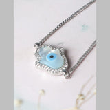 Silver Blue Evil Eye Nazariya Hamsa Hand Mother Of Pearl Cubic Zirconia American Diamond Bracelet