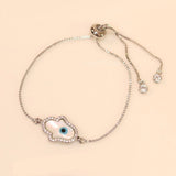 Silver Blue Evil Eye Nazariya Hamsa Hand Mother Of Pearl Cubic Zirconia American Diamond Bracelet