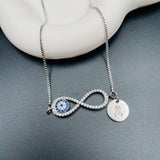 Copper Cubic Zirconia Blue Silver Evil Eye Infinity Pendant Chain for Women
