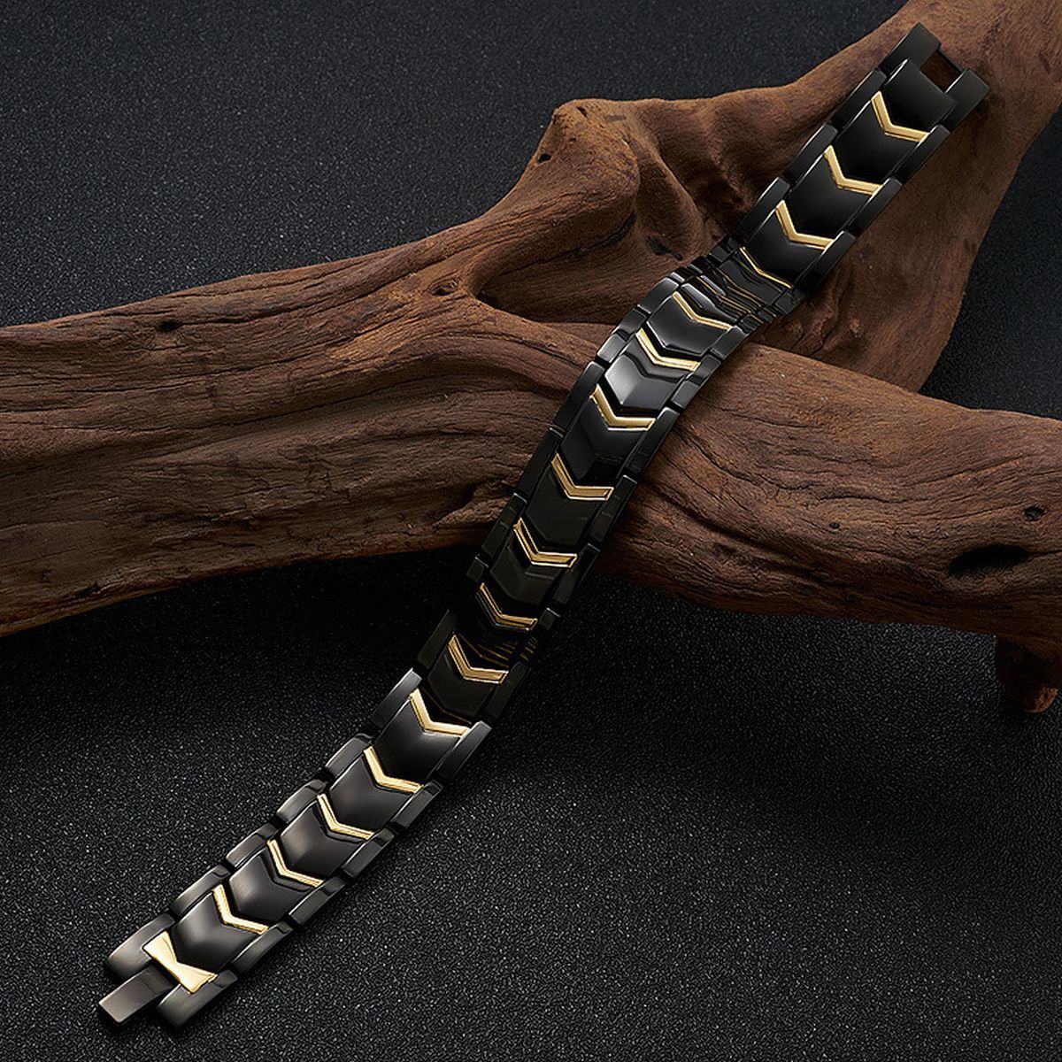 Magnet Therapy Health Energy Black Gold Bracelet For Men