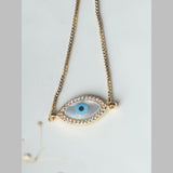 Turkish Evil Eye Mother Of Pearl Cubic Zirconia Gold Slider Bracelet