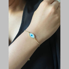 Turkish Evil Eye Mother Of Pearl Cubic Zirconia Gold Slider Bracelet