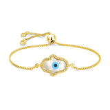 Evil Eye Hamsa Gold Mother Of Pearl Cubic Zirconia Slider Bracelet