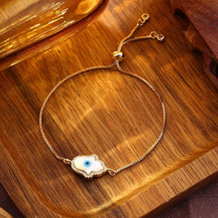 Evil Eye Hamsa Gold Mother Of Pearl Cubic Zirconia Slider Bracelet