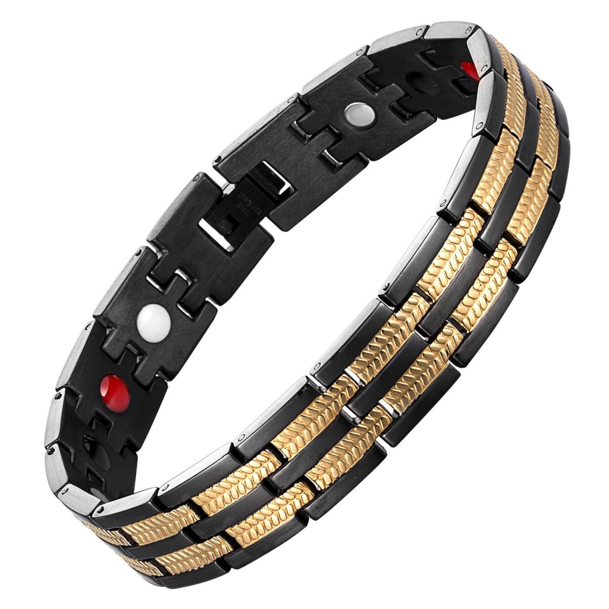 Titanium Stainless Steel Black Gold Magnet Health Therapy Bio Energy Bracelet Men